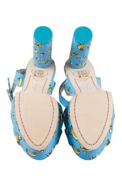 Sophia Webster Blue Banana Printed Fabric Amanda Ankle Strap Platform Sandals Size 37.5