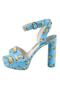 Sophia Webster Blue Banana Printed Fabric Amanda Ankle Strap Platform Sandals Size 37.5