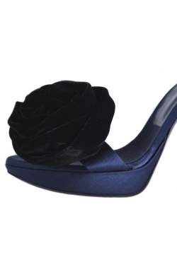 Roger Vivier Blue Satin And Black Floral Ankle Strap Platform Sandals Size 38