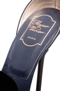 Roger Vivier Blue Satin And Black Floral Ankle Strap Platform Sandals Size 38