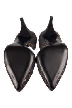 Pre Owned McQ by Alexander McQueen Black/Gold Croc-Effect Metallic Leather Pumps Size 36