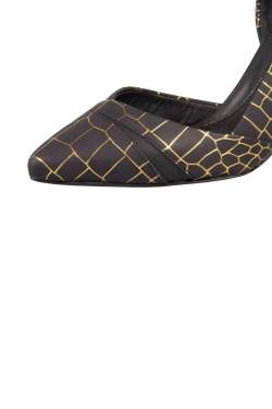 Pre Owned McQ by Alexander McQueen Black/Gold Croc-Effect Metallic Leather Pumps Size 36