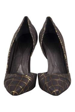 Pre Owned McQ by Alexander McQueen Black/Gold Croc-Effect Metallic Leather Pumps Size 36
