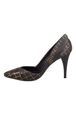 Pre Owned McQ by Alexander McQueen Black/Gold Croc-Effect Metallic Leather Pumps Size 36