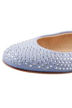 Pre Owned Giuseppe Zanotti Light Blue Suede Crystal Embellished Ballet Flats Size 38