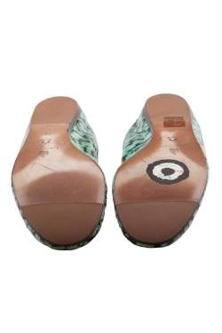 Pre Owned Lanvin Green/Black Coated Glitter Canvas Ballet Flats Size 38