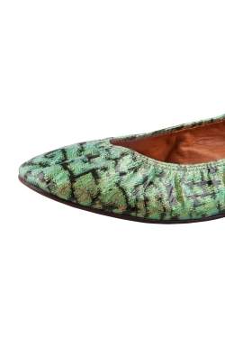 Pre Owned Lanvin Green/Black Coated Glitter Canvas Ballet Flats Size 38