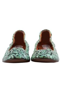 Pre Owned Lanvin Green/Black Coated Glitter Canvas Ballet Flats Size 38