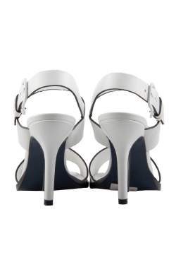 Pre Owned Jil Sander White/Black Leather Ankle Strap Sandals Size 36