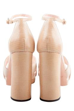 Rochas Beige Leather Cross Strap Platform Block Heel Sandals Size 37