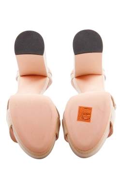 Rochas Beige Leather Cross Strap Platform Block Heel Sandals Size 37
