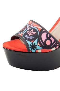 Nicholas Kirkwood Multicolor Printed Satin Platform Ankle Cuff Platform Sandals Size 38