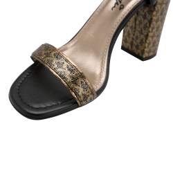 Pre Owned Lanvin Black/Gold Fabric and Leather Ankle Strap Block Heel Sandals Size 38