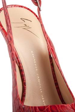 Pre Owned صندل جوسيبي زانوتي جلد مونرو نقشة التمساح أحمر مقدمة مفتوحة نعل سميك مقاس 37.5