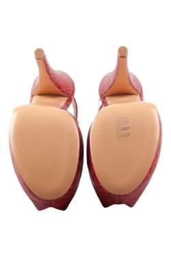 Pre Owned صندل جوسيبي زانوتي جلد مونرو نقشة التمساح أحمر مقدمة مفتوحة نعل سميك مقاس 37.5