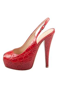 Pre Owned صندل جوسيبي زانوتي جلد مونرو نقشة التمساح أحمر مقدمة مفتوحة نعل سميك مقاس 37.5