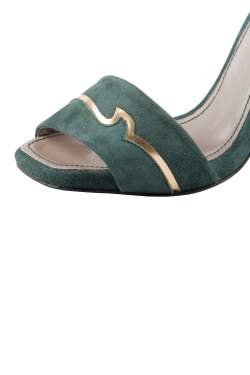 Versace Dark Green And Gold Suede Ankle Strap Sandals Size 37