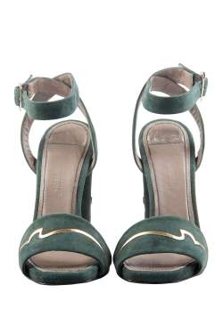 Versace Dark Green And Gold Suede Ankle Strap Sandals Size 37