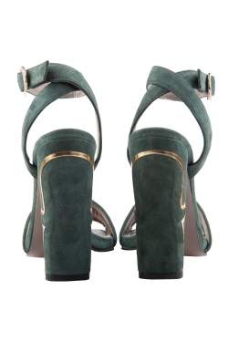 Versace Dark Green And Gold Suede Ankle Strap Sandals Size 37