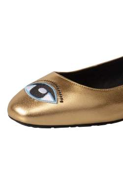 Kenzo Metallic Gold Leather Eye Ballet Flats Size 38
