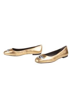 Kenzo Metallic Gold Leather Eye Ballet Flats Size 38