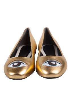 Kenzo Metallic Gold Leather Eye Ballet Flats Size 38