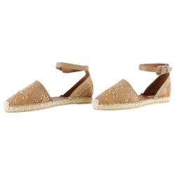 Pre Owned Valentino Brown Embellished Suede And Leather Ankle Strap Espadrilles Size 40