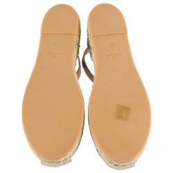 Pre Owned Valentino Brown Embellished Suede And Leather Ankle Strap Espadrilles Size 40