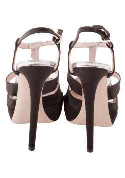 Pre Owned Miu Miu Black Satin Bejeweled T-Strap Platform Sandals Size 37.5