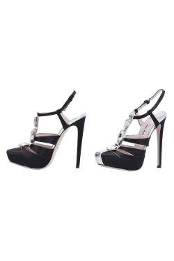 Pre Owned Miu Miu Black Satin Bejeweled T-Strap Platform Sandals Size 37.5