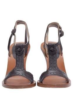 Balenciaga Grey Leather Brogue Ankle Strap Wedge Sandals Size 37.5