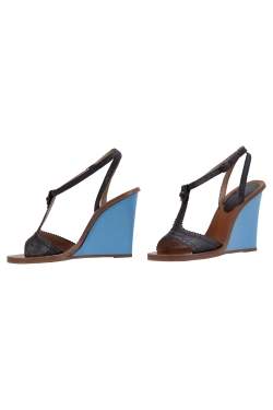 Balenciaga Grey Leather Brogue Ankle Strap Wedge Sandals Size 37.5