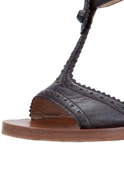 Balenciaga Grey Leather Brogue Ankle Strap Wedge Sandals Size 37.5