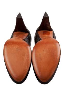 Pre Owned حذاء كعب عالي سيلين جلد ثعبان أسود بحزام للكاحل مقاس 36.5