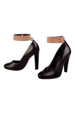 Pre Owned حذاء كعب عالي سيلين جلد ثعبان أسود بحزام للكاحل مقاس 36.5