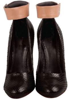 Pre Owned حذاء كعب عالي سيلين جلد ثعبان أسود بحزام للكاحل مقاس 36.5
