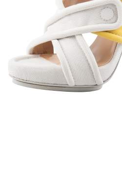 Pre Owned Balenciaga Cream Fabric Criss-Cross Straps Platform Block Heel Sandals 37.5