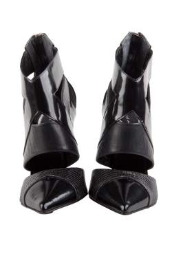 Etro Black Patent And Textured Leather Pointed Toe Ankle Booties Size 37