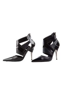 Etro Black Patent And Textured Leather Pointed Toe Ankle Booties Size 37