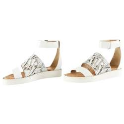 Pre Owned Nicholas Kirkwood White Laser-Cut Leather Peter Pilotto Ankle Strap Flat Sandals Size 37.5