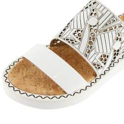 Pre Owned Nicholas Kirkwood White Laser-Cut Leather Peter Pilotto Ankle Strap Flat Sandals Size 37.5