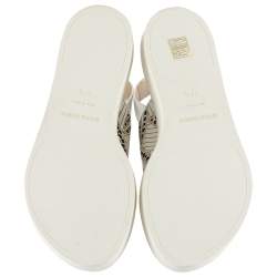 Pre Owned Nicholas Kirkwood White Laser-Cut Leather Peter Pilotto Ankle Strap Flat Sandals Size 37.5