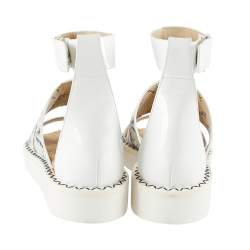 Pre Owned Nicholas Kirkwood White Laser-Cut Leather Peter Pilotto Ankle Strap Flat Sandals Size 37.5