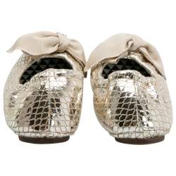 Pre Owned  Isabel Marant Metallic Gold Foil Suede Rilla Bow Scrunch Ballet Flats Size 37
