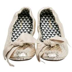 Pre Owned  Isabel Marant Metallic Gold Foil Suede Rilla Bow Scrunch Ballet Flats Size 37