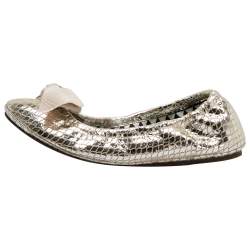 Pre Owned  Isabel Marant Metallic Gold Foil Suede Rilla Bow Scrunch Ballet Flats Size 37