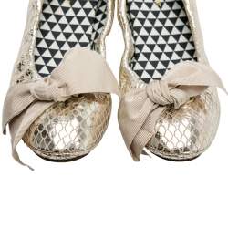 Pre Owned  Isabel Marant Metallic Gold Foil Suede Rilla Bow Scrunch Ballet Flats Size 37
