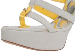 Pre Owned Giuseppe Zanotti White And Yellow Suede Strappy Platform Sandals Size 36
