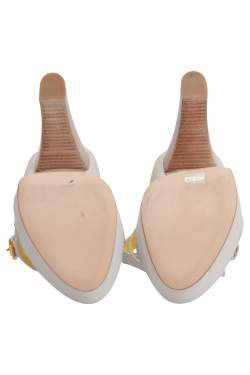 Pre Owned Giuseppe Zanotti White And Yellow Suede Strappy Platform Sandals Size 36