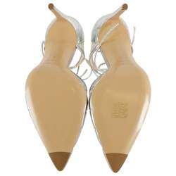 Bionda Castana Metallic Silver Leather And Mesh Lana Pointed Toe Pumps Size 38